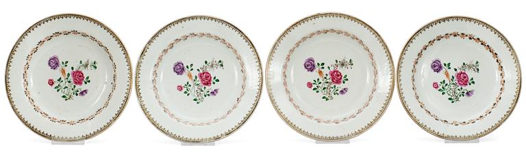Four  famille rose plates, Qing dynasty, Qianlong.