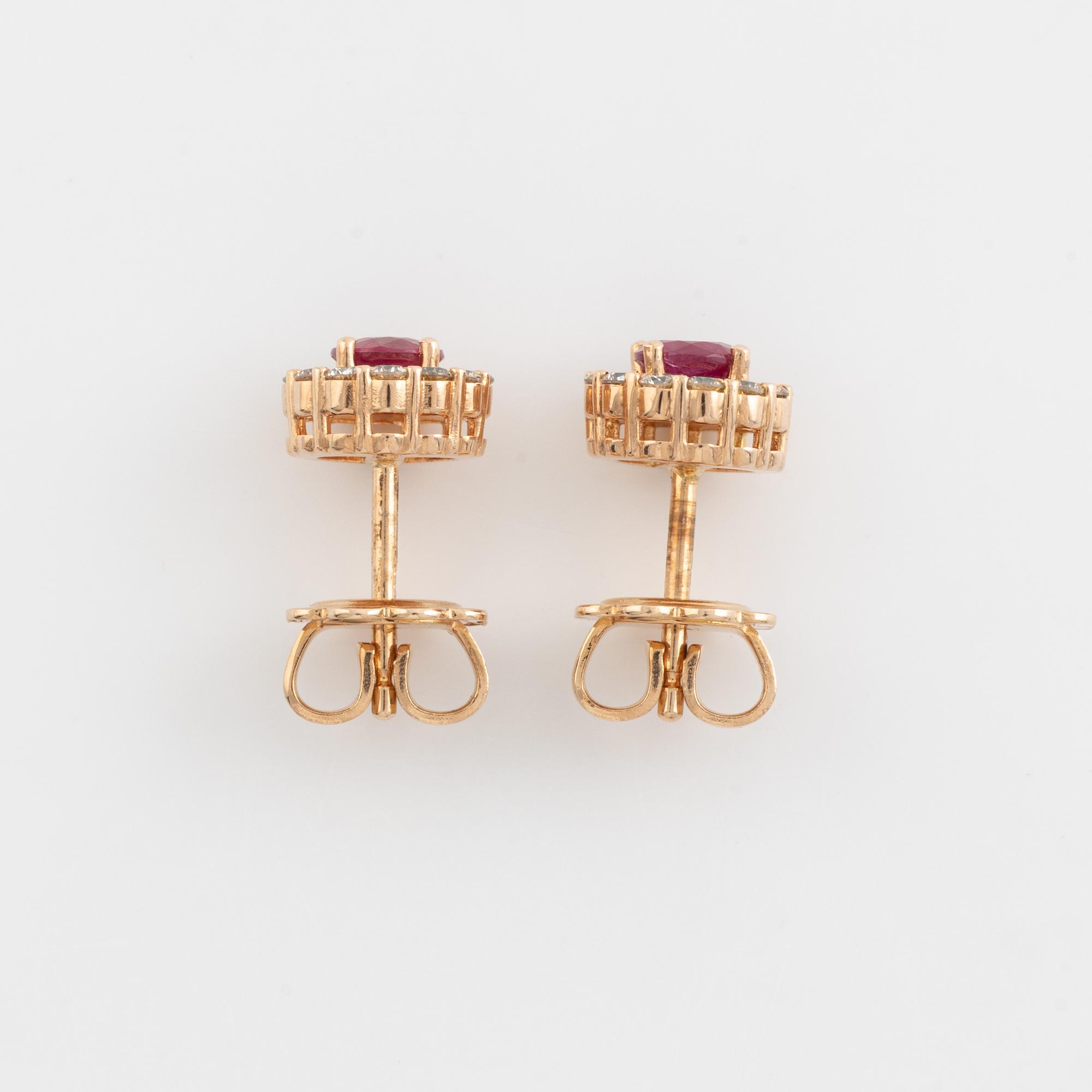 Ruby and brilliant cut diamond earrings.