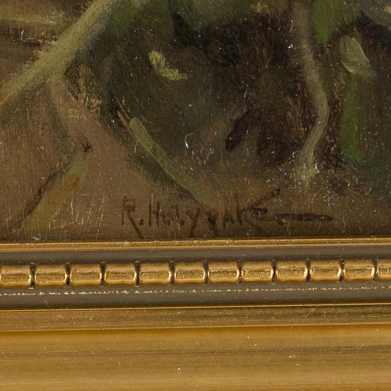 ROWLAND HOLYOAKE, oil on panel, signed. Dated 1873 at the back.