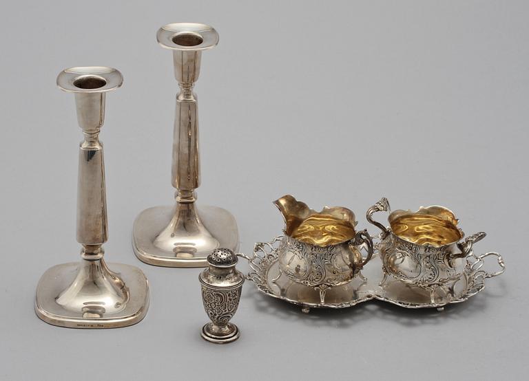 PARTI SILVER, 6 delar, mestadels Sverige, 1800/1900-tal. Total vikt 750 g.