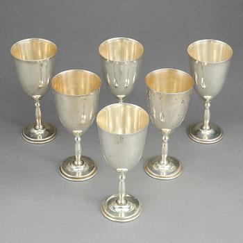 BÄGARE PÅ FOT, 6 st, sterling silver, Mexico 1900-talets andra hälft. Vikt tot ca 1017 gram.