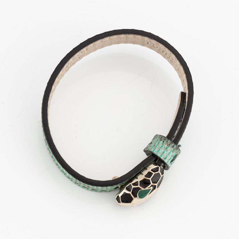 Bulgari, armband, med läder, "serpenti jasper green".