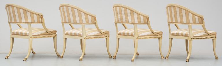 Four (3+1) late Gustavian armchairs by E. Ståhl.
