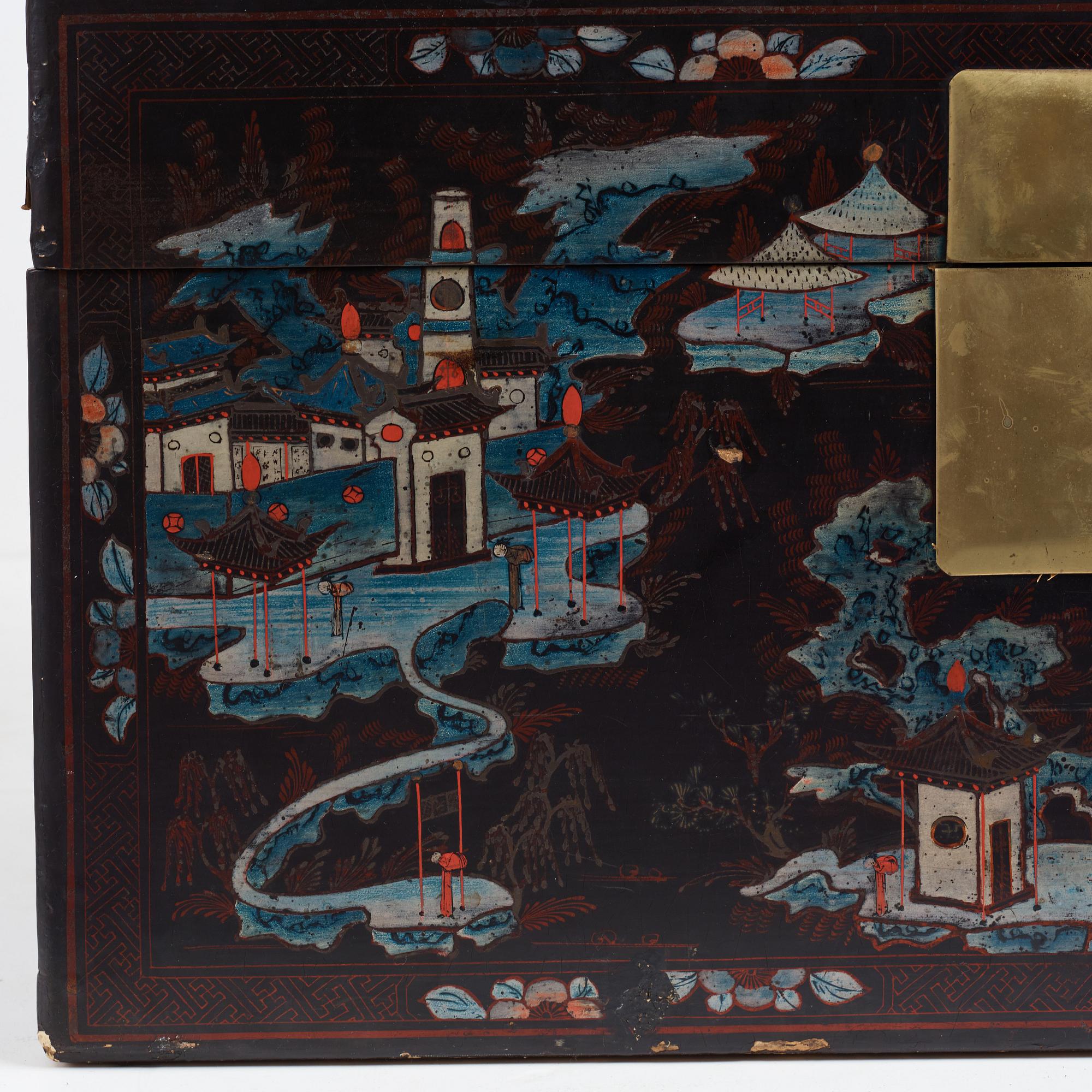 Two Chinese lacquered chests, Qing dynasty, 19th Century.