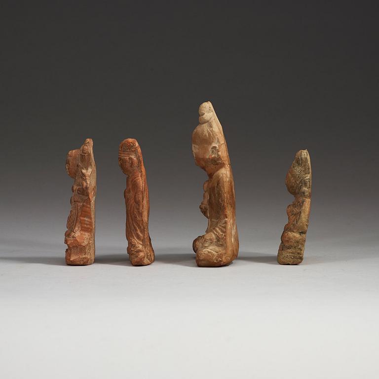 PARTI FIGURINER, fyra stycken, lergods. Song dynastin (960-1279).
