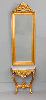 SPEGEL MED KONSOLBORD, rokokostil, 1800-talets andra hälft.
