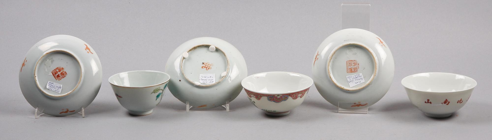 FAT, 3 st samt SKÅLAR, 3 st, porslin, Kina, 1800-1900-tal.