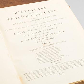 Johnson's Dictionary of the English Language, 2 vol, 10:e upplagan, tryckt Lake & Sons London  1810.