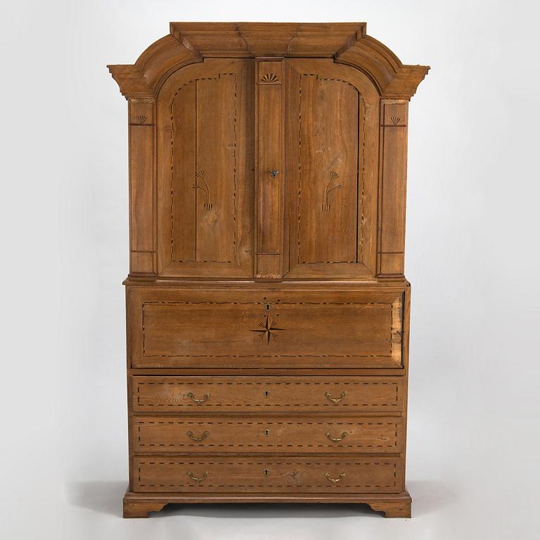 A late Baroque writing cupboard, mid 18th century. Probably Småland, Sweden.