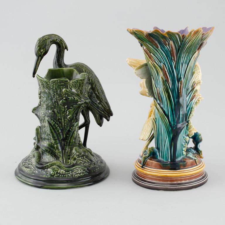 Two majolica vases from Gustavsberg and Rörstrand, late 19th century.