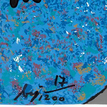 ENRICO BAJ, 
color serigraph and flocking on canvas, signed and numbered 17/1200.