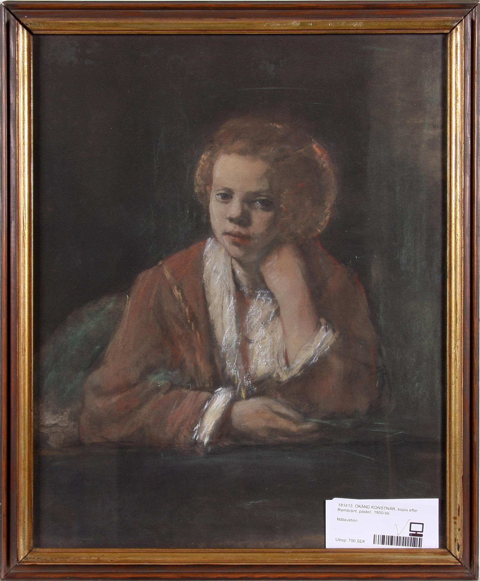 OKÄND KONSTNÄR, kopia efter Rembrant, pastell, 1900-tal.