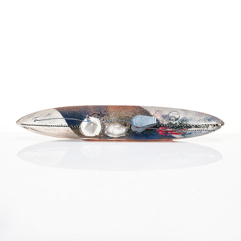 Bertil Vallien, a sand cast glass sculpture of a boat, Kosta Boda, Sweden.