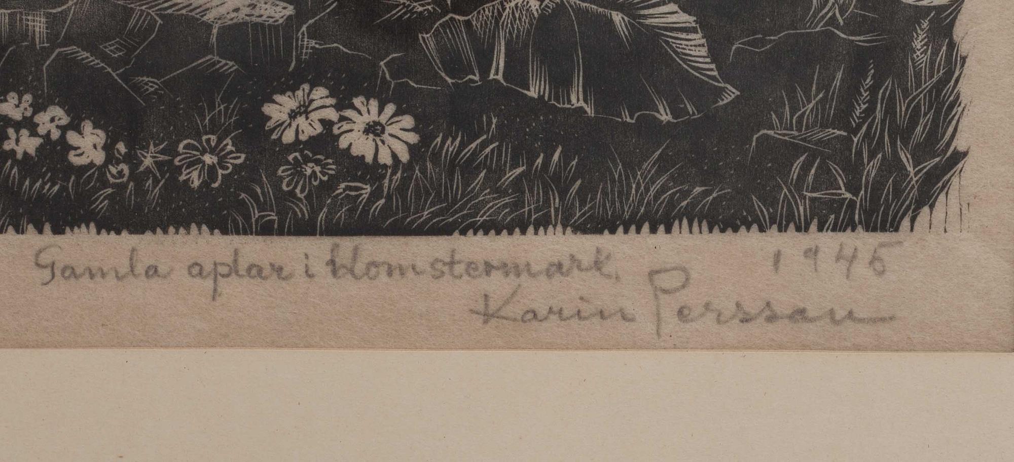 KARIN PERSSON, träsnitt, signerad och daterad 1945.