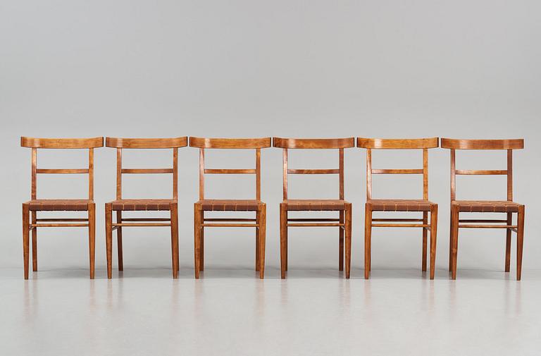 Gunnar Asplund, a set of six stained birch chairs, Nordiska Kompaniet, ca 1926-28, for the Stockholm Public Library.