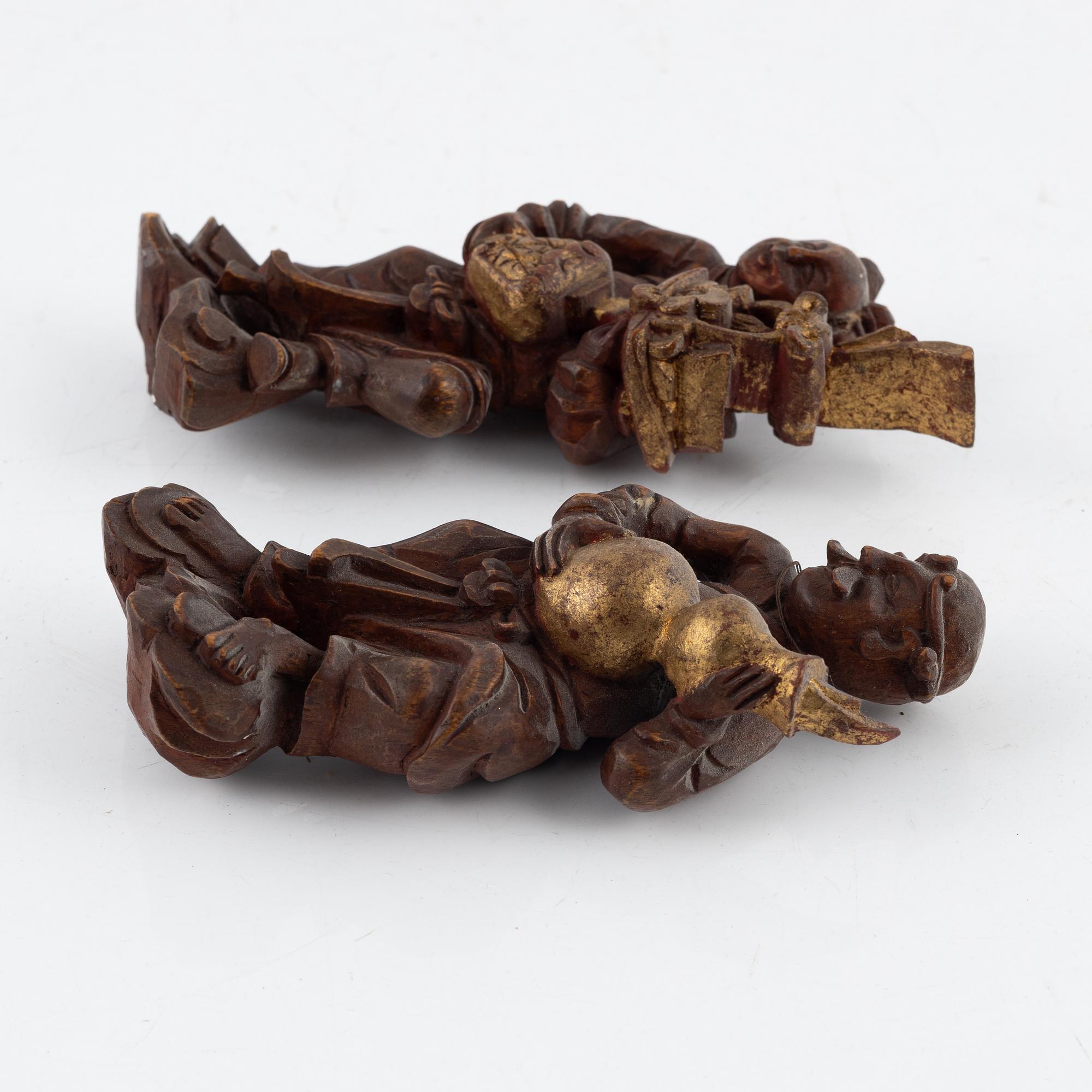 A group of five sculptured wooden decorative objects, late Qingdynasty.