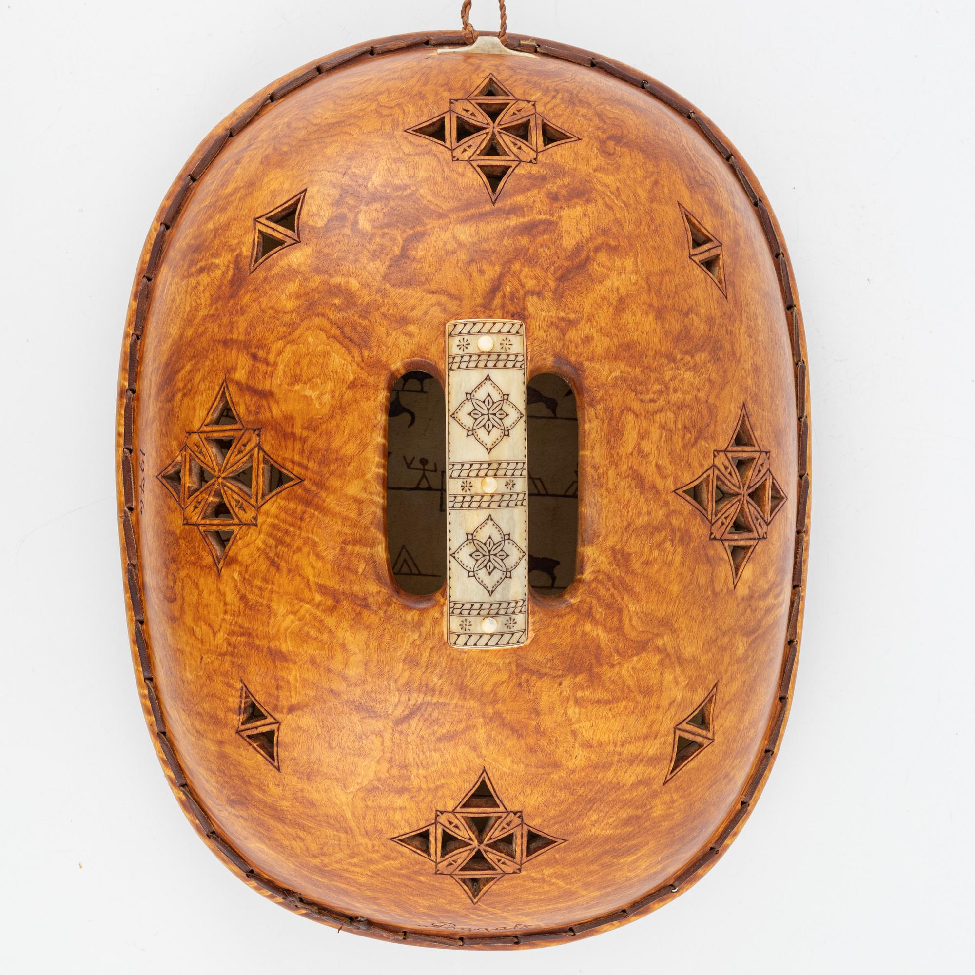 Andreas Poggats, birch cermonial drum, signed and dated 1976.