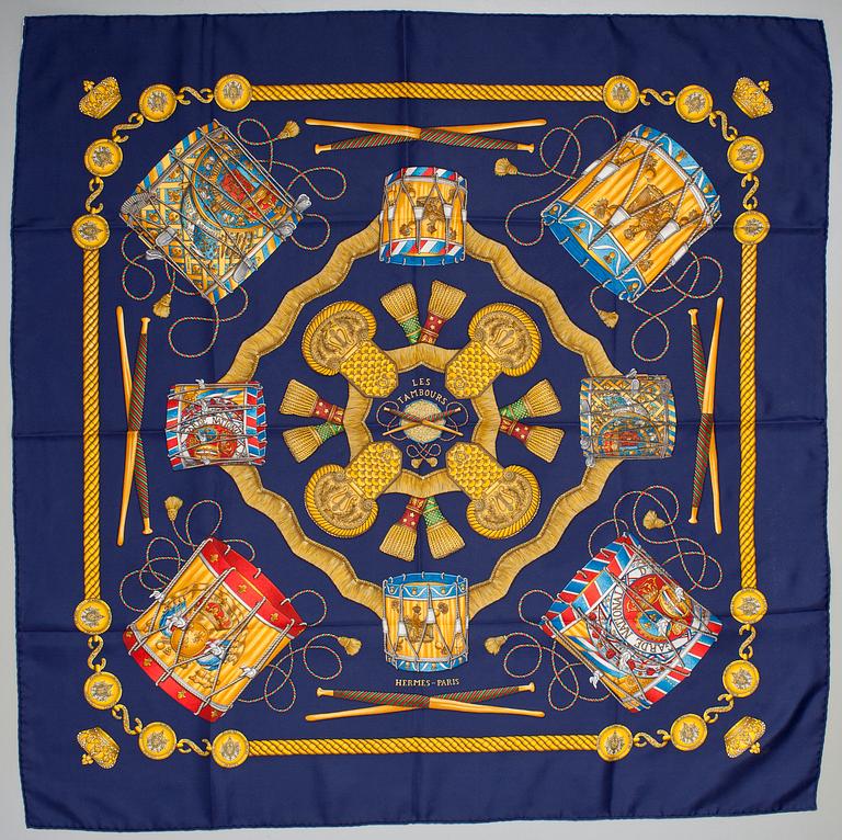 A Hermès silk scarf, "Les Tambours".