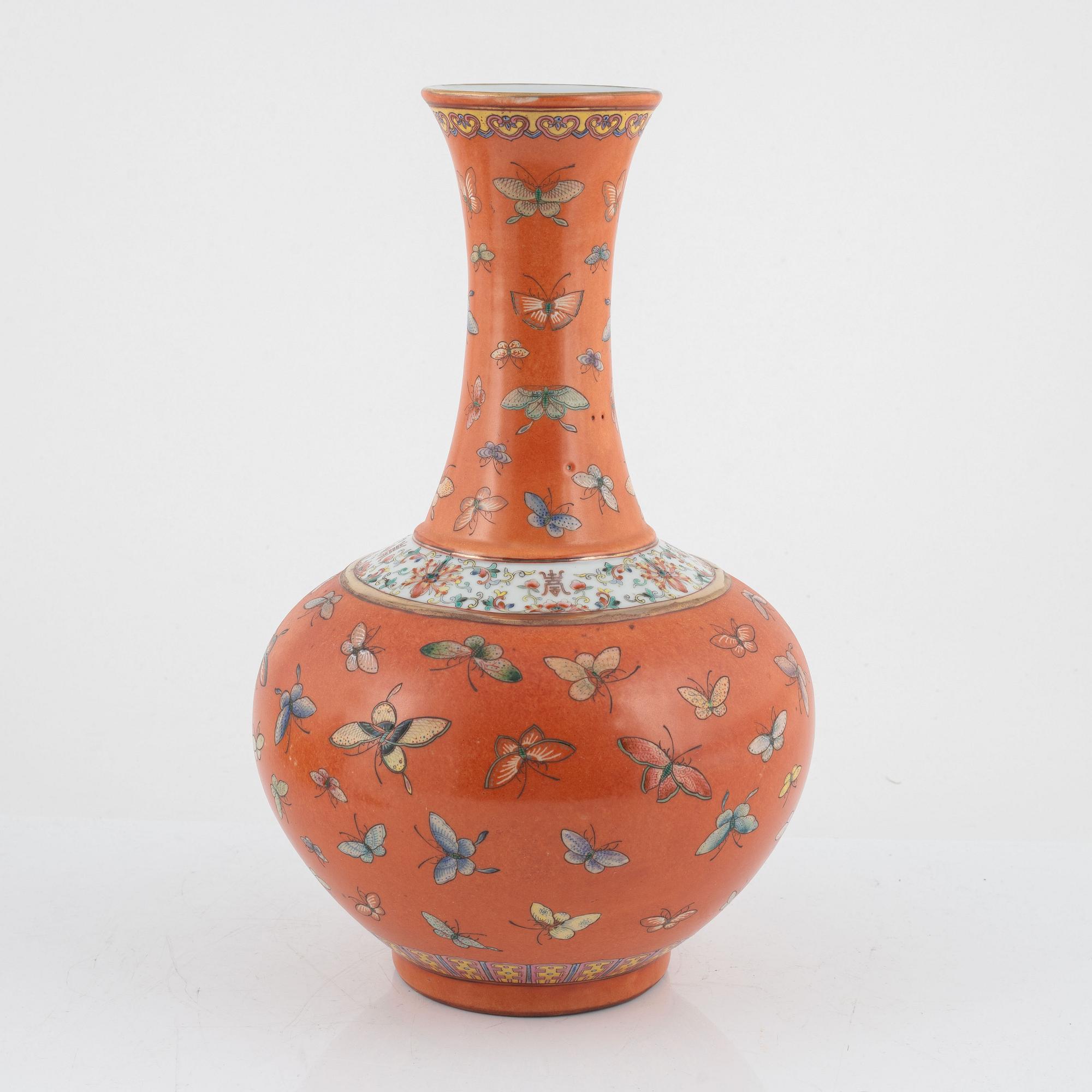 A Chinese iron red ground 'butterfly' vase, 20th century.