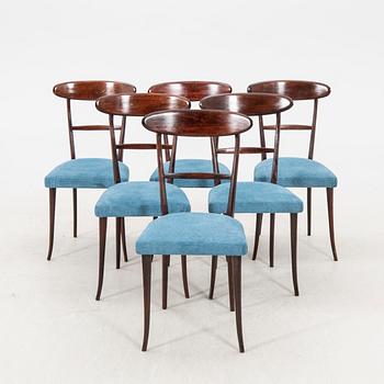 A set of six Italian Mid 1900s walnut chairs.