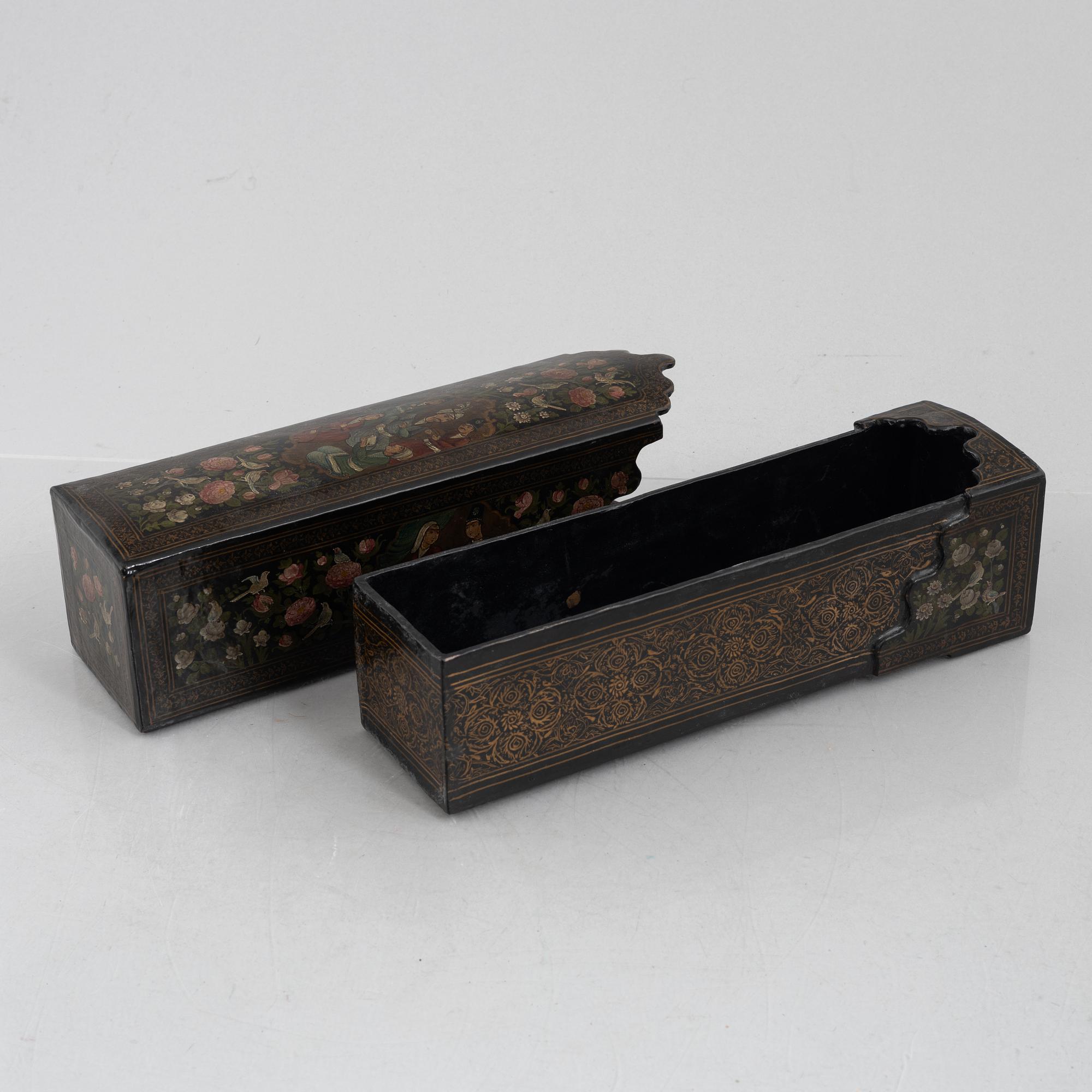 A lacquered papier-maché box, Persia, first half of the 20th century.