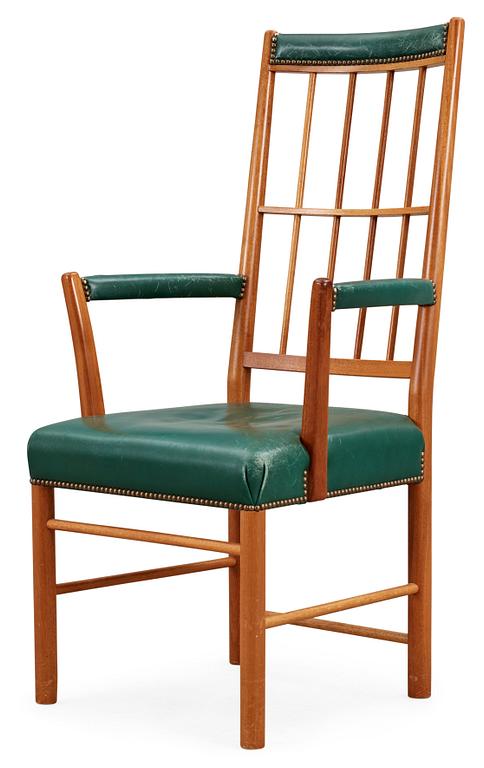 A Josef Frank mahogany and green leather armchair, Svenskt Tenn, model 652.