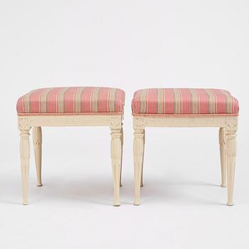 A pair of late Gustavian stools by E. Öhrmark (master in Stockholm 1777-1813).