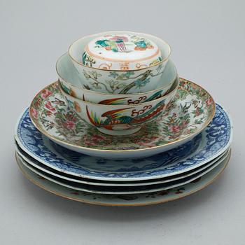 PARTI PORSLIN, 9 delar, Kina, 1700-1900-tal.