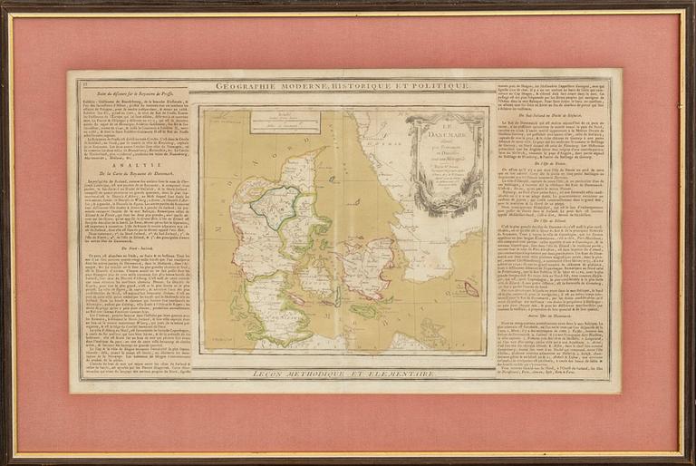 MAP, COPPER ENGRAVING, Le Danemark divisé par Provinces..." Louis Brion De La Tour, 1790.