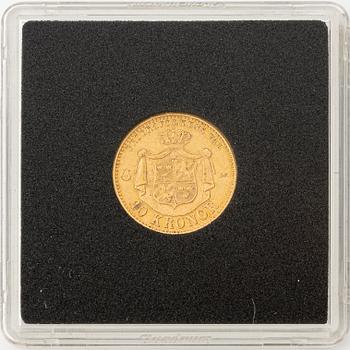 Gold coin, Oscar II, 10 kronor, type I, Sweden 1874/73.