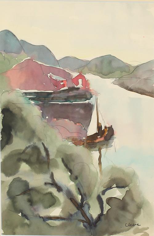 AGNES CLEVE, akvarell, signerad.