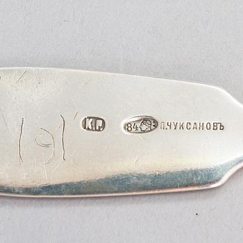Dessertskedar, 6 st, silver, bl.a. Morosov, Ryssland kring sekelskiftet 1900.
