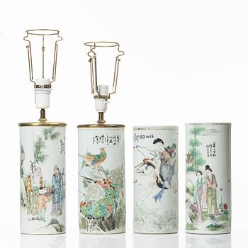 A pair of porcelain vases and a pair of table lamps, China, 20th Century.