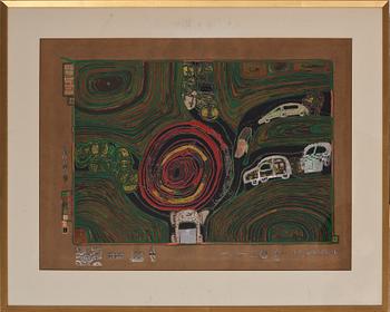 Friedensreich Hundertwasser · FRIEDENSREICH HUNDERTWASSER, färgserigrafi med metallprägling, tryckt signering och numrerad 1606/3000.