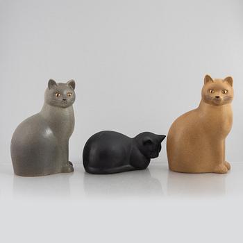 Lisa Larson, three cat figurines, K-studion, Gustavsberg, Sweden.