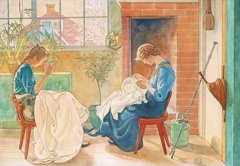 897. Carl Larsson, "Syende jäntor" / "Flickor som sy vid fönstret" [Sewing girls / Girls sewing by the window].