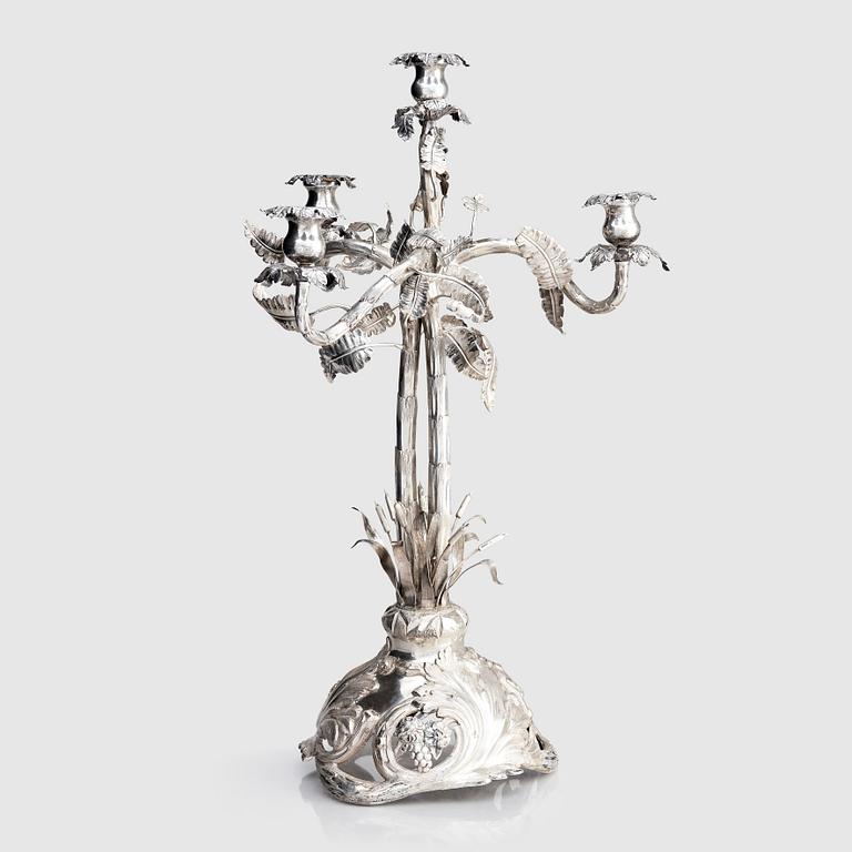 A Swedish 19th century silver candelabra, mark of Pehr Fredrik Palmgren, Stockholm 1862.