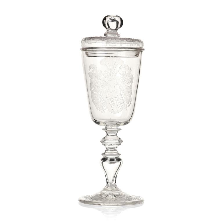 A glass cup with cover, probably 19th century.