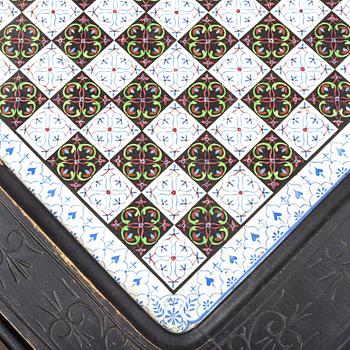 A porcelain and wooden mounted chess table, late 19th century.