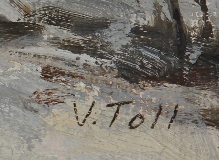 OKÄND KONSTNÄR, olja på duk, signerad V Toll, 1900-talets första hälft.