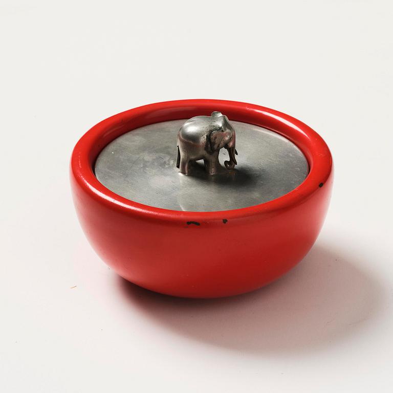 Josef Frank, a red lacquered brass bowl with a pewter cover, Firma Svenskt Tenn, Stockholm, 1949.