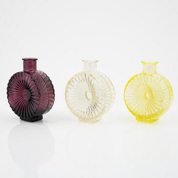 Helena Tynell, a 3-piece set of Sun Bottles for Riihimäen Lasi Oy. Produced 1964-1974.