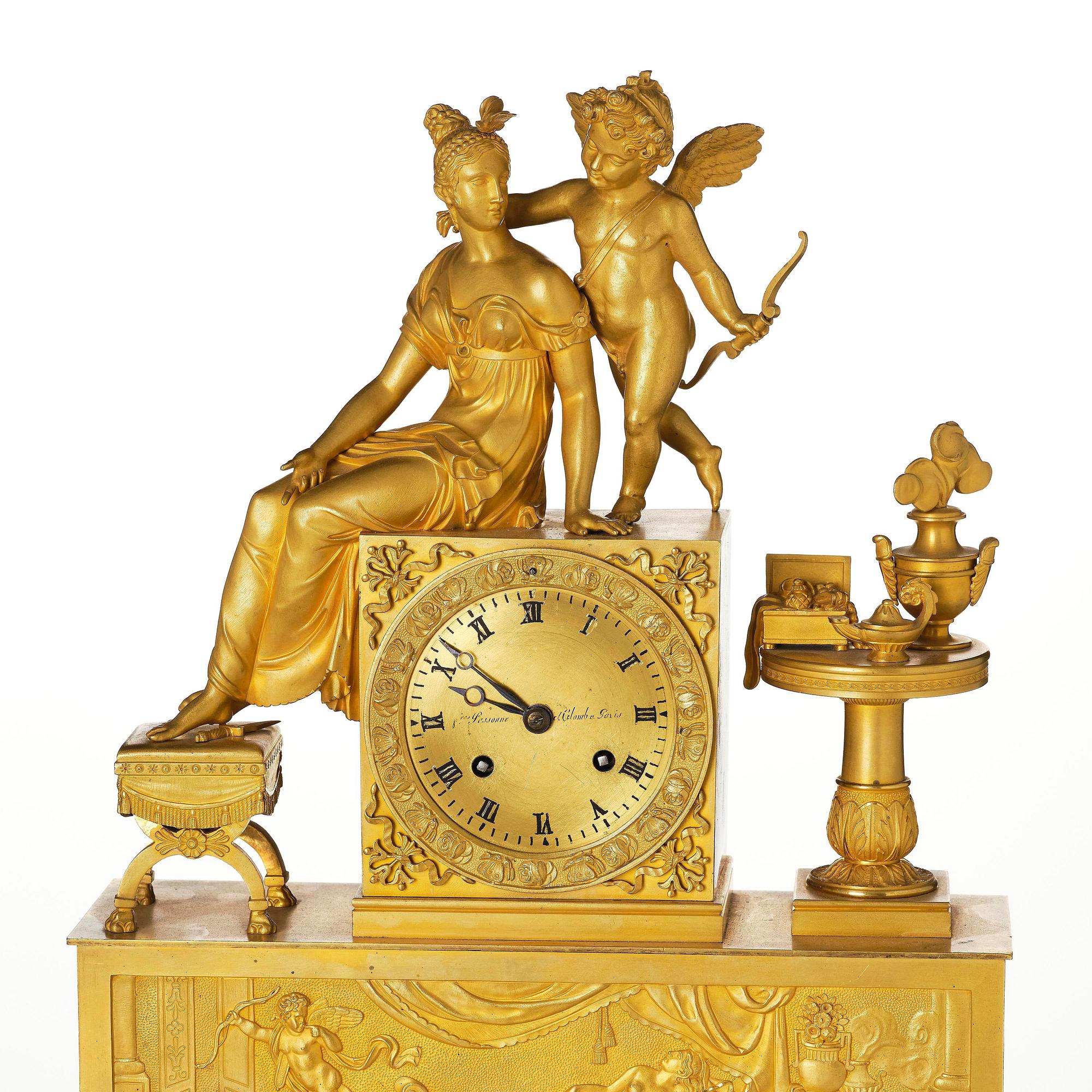 A French Empire ormolu mantel clock, early 19th century.