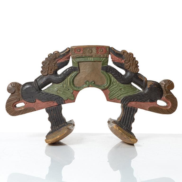 A Swedish carved and polychrome-painted part horse harness, 18th century.