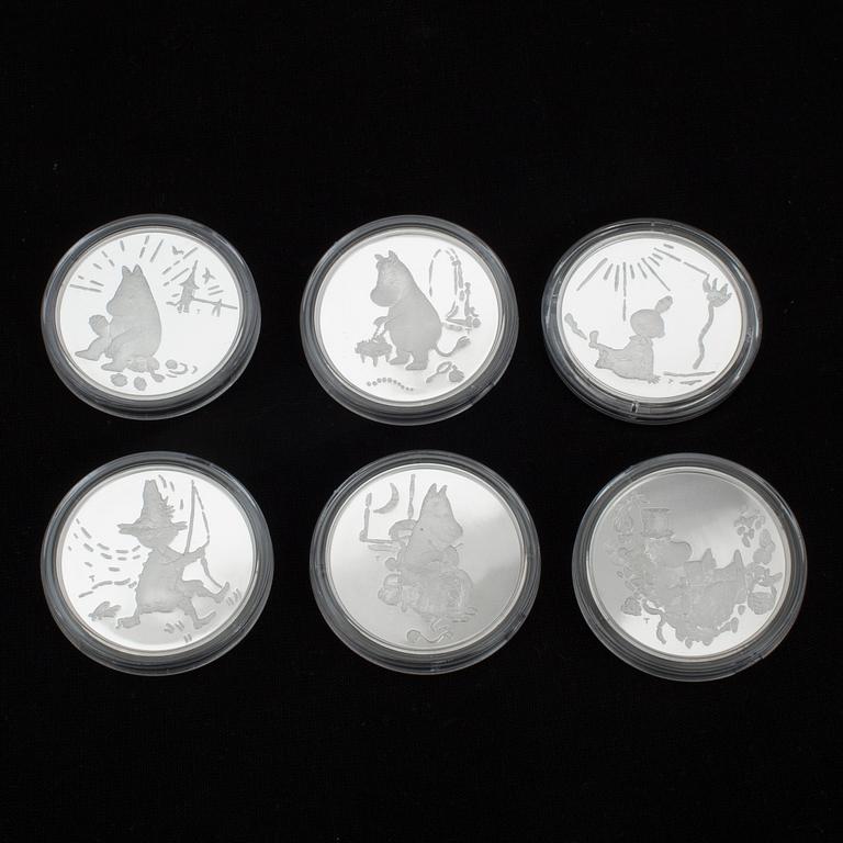 MYNT, 6 st, silver, Myntverket Sverige, minnespräglingar. Vikt 27 g.