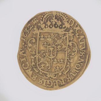 GULDMYNT, dukat, Gustaf II Adolf. Mainz 1632. Vikt 3,44 gram.