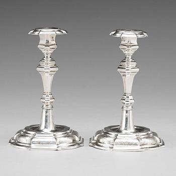 150. A pair of Swedish 18th century silver candlesticks, mark of Lucas von der Hagen, Stockholm 1728.