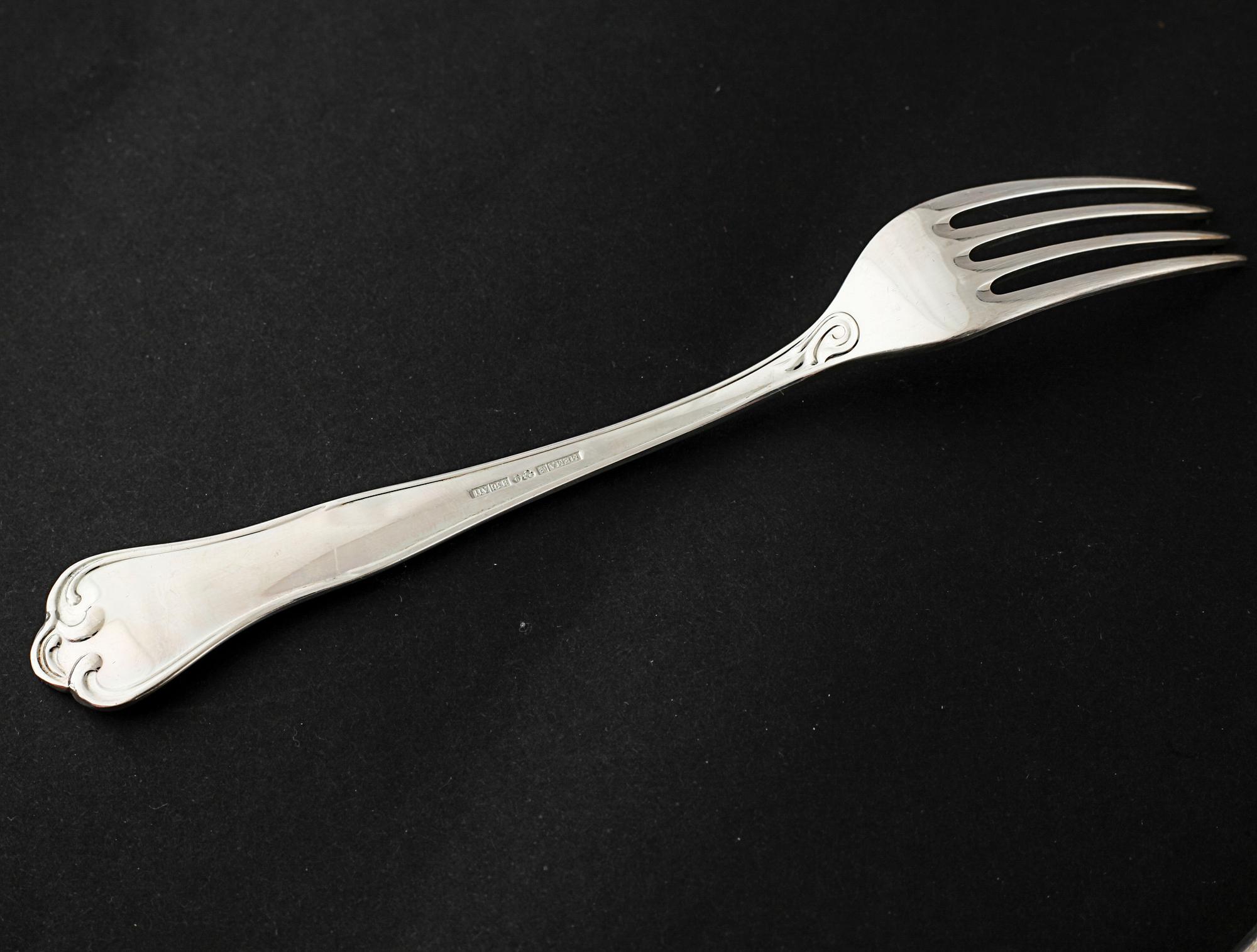 A silver set of table ware of 47 pcs by MEMA, from the late 20th century.