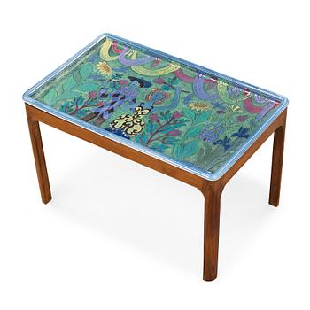 231. A Birger Kaipiainen stoneware tray, Arabia 1940's, with a mahogany base.