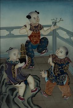 A reverse glass painting, 20th century.